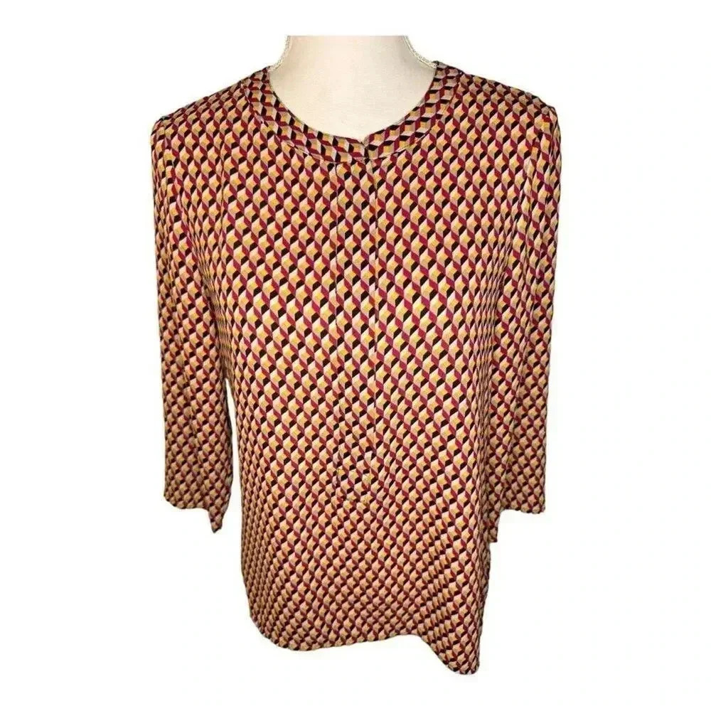 Express Women’s Small Multicolored Zipper V-Neck Geometric Shaped Top